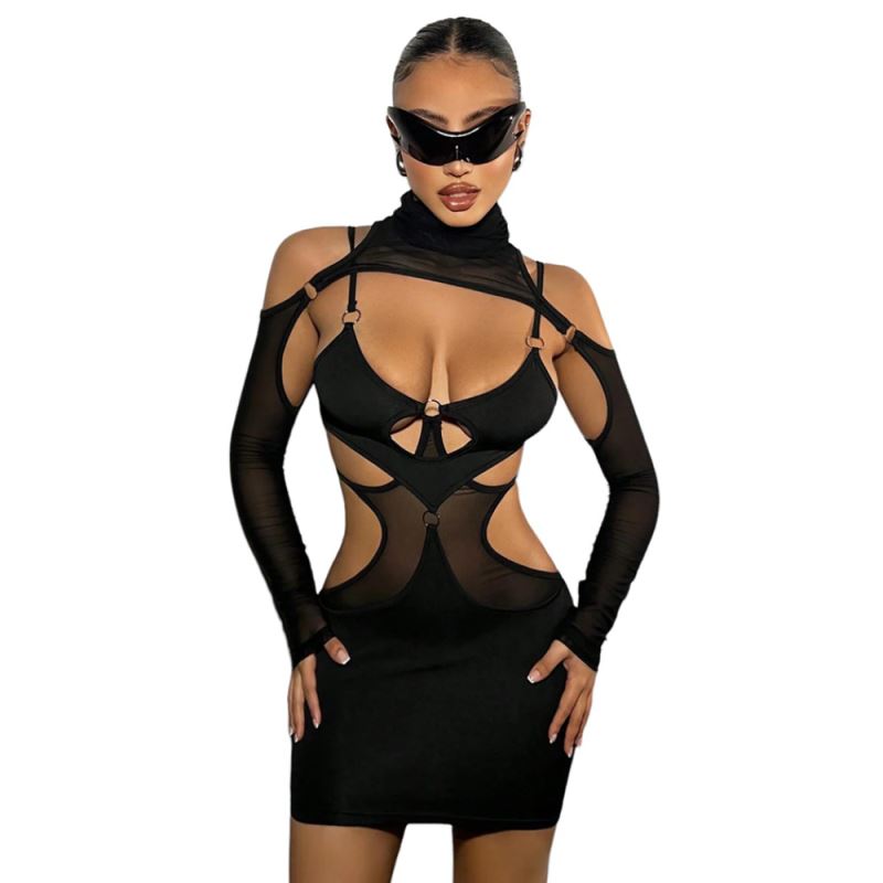 Sexual World Luxury Lingerie Dress Bodycon Seksi Gecelik-Siyah