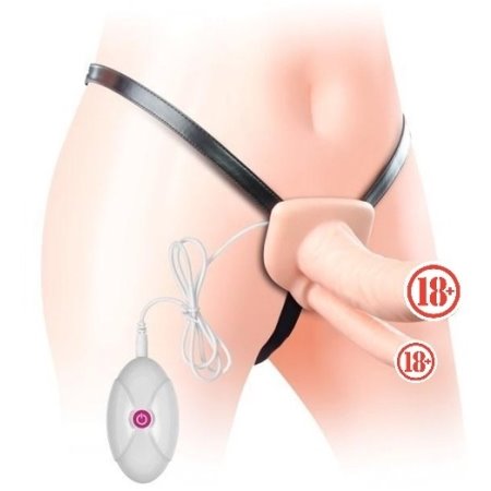 Unisex 15 cm Çift Taraflı Titreşimli İçi Boş Belden Bağlamalı Penis