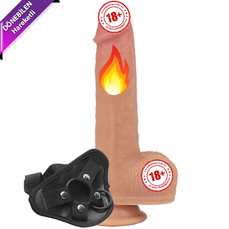 Antony Isıtmalı ve Dönebilen Hareketli 22 cm Kemerli Realistik Penis