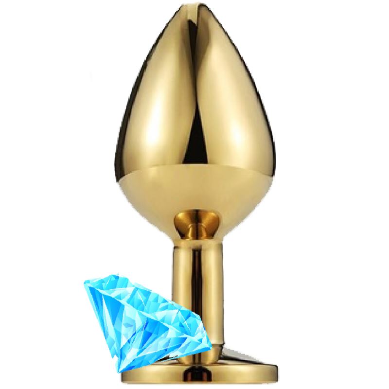 Erox Anal Play Gold Small Mavi Kristal Taşlı Metal Anal Plug