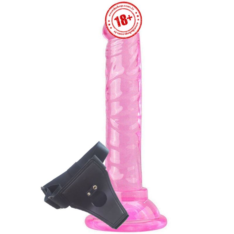 Erox Jelly Dildos Belden Bağlamalı Kemerli Realistik Pembe Penis 14 cm