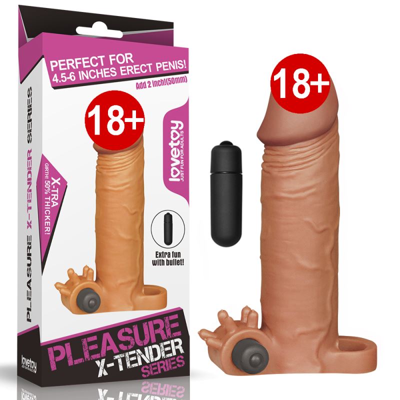 Pleasure X Tender Vibrating Sleeve 4.5 cm Uzatmalı Penis Kılıfı Melez