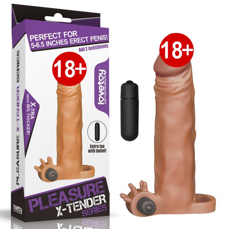 Pleasure X Tender Vibrating Sleeve 4 cm Uzatmalı Penis Kılıfı