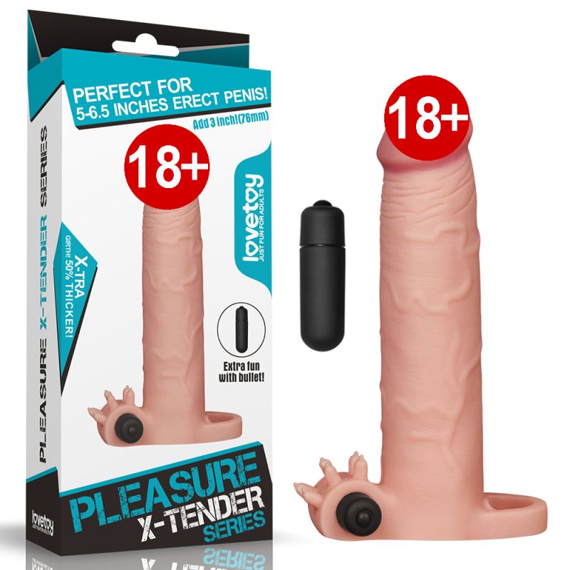 Pleasure X Tender Vibrating Sleeve 7.6 cm Uzatmalı Klitoris Uyarıcı Kılıf