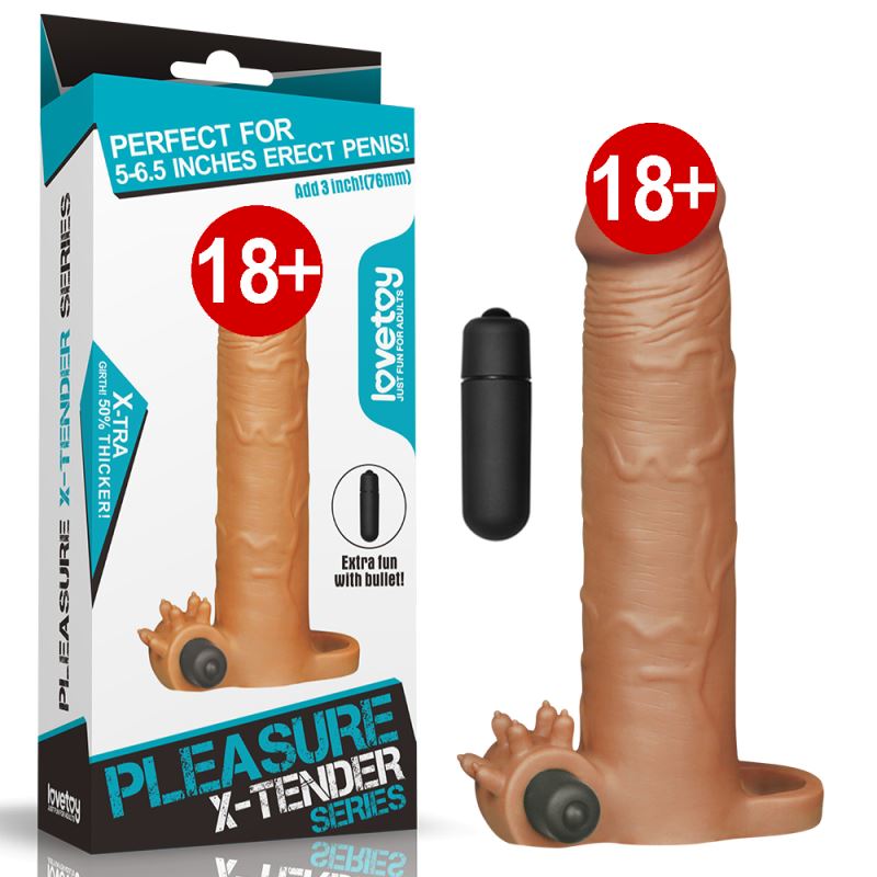 Pleasure X Tender Vibrating Sleeve 7.6 cm Uzatmalı Klitoris Uyarıcı Kılıf Melez