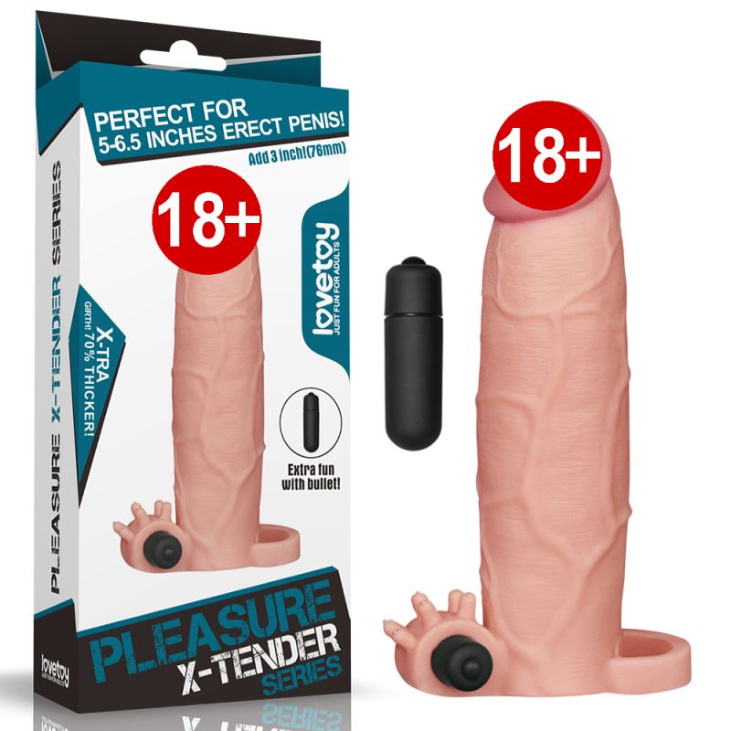 Pleasure X Tender Vibrating Sleeve 7.6 cm Uzatmalı Penis Kılıfı
