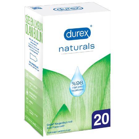 Durex Naturals Doğal Kayganlaştırıcılı 20`li Prezervatif
