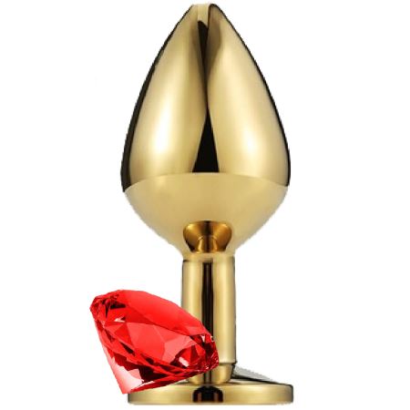 Erox Anal Play Gold Large Kırmızı Kristal Taşlı Metal Anal Plug