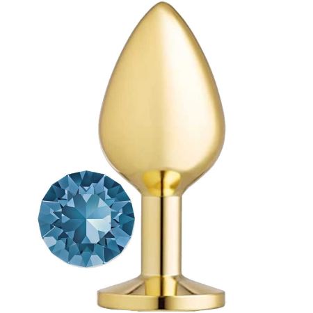 Erox Gold Medium Mavi Kristal Taşlı Metal Anal Plug