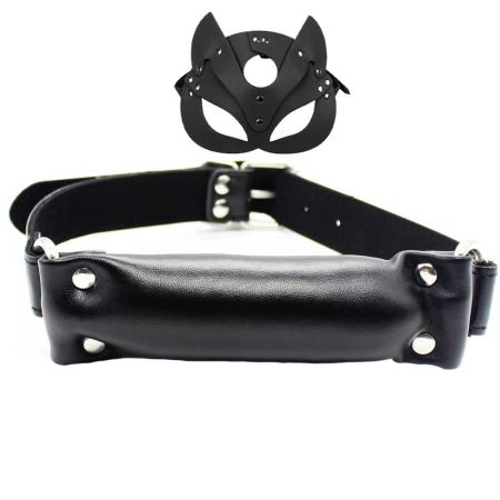 Erox Leather Pillow Padded Ağız Strapon Yastığı Siyah (Maskeli)