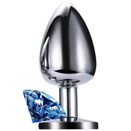 Erox Luxury Silver Mavi Taşlı Orta Boy Metal Anal Plug