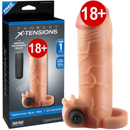 Fantasy X-tensions 1`` Klitoral Uyarıcılı Realistik Penis Kılıfı 2.5cm Uzatmalı