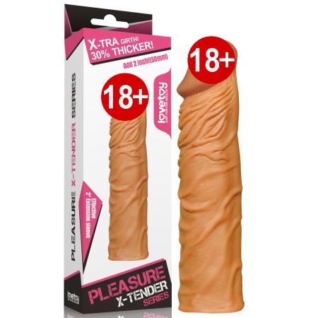 Lovetoy Pleasure X-Tender Realistik Ten Dokusunda 5 Cm Uzatmalı Penis Kılıfı Melez