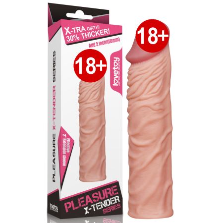 Lovetoy Pleasure X-Tender Realistik Ten Dokusunda 5 Cm Uzatmalı Penis Kılıfı
