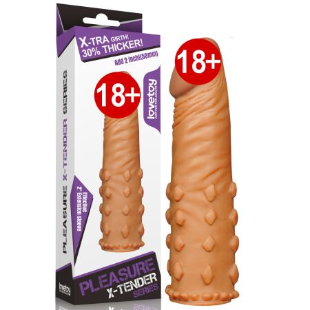 Lovetoy Pleasure X-Tender Realistik Ten Dokusunda Tırtıklı 5cm Uzatmalı Penis Kılıfı Melez