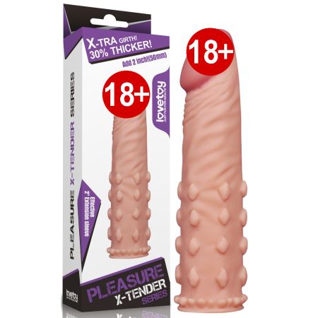 Lovetoy Pleasure X-Tender Realistik Ten Dokusunda Tırtıklı 5cm Uzatmalı Penis Kılıfı