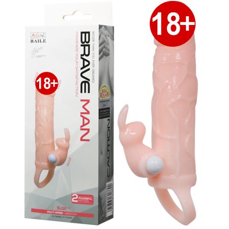 Man Titreşimli Rabbitli Ten Rengi 5 cm Uzatmalı Penis Kılıfı
