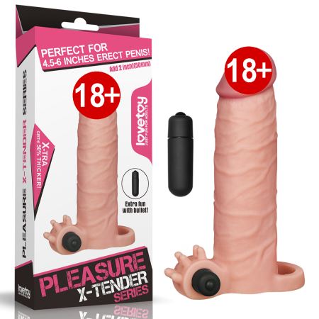 Pleasure X Tender Vibrating Sleeve 5 cm Uzatmalı Realistik Penis Kılıfı 